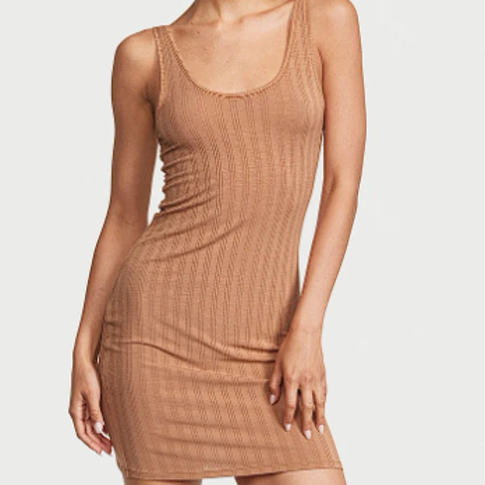 VICTORIA'S SECRET Luxe Modal Ribbed Slip / Nightgown Toffee Sexy NWT